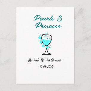 Perlen und Prosecco Brautparty Blau Schwarz Name Postkarte