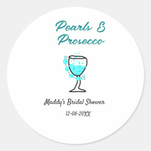 Perlen und Prosecco Brautparty Blau Schwarz Name  Runder Aufkleber