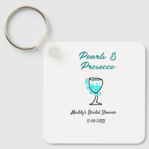Perlen und Prosecco Brautparty Blau Schwarz Name Schlüsselanhänger