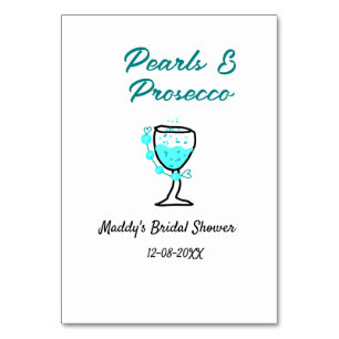 Perlen und Prosecco Brautparty Blau Schwarz Name Tischnummer