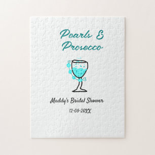 Perlen und Prosecco Brautparty blau schwarzer Name