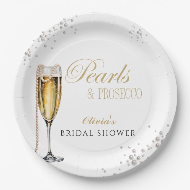 Perlen und Prosecco-Brautparty, Bridal Brunch Pappteller (Vorderseite)