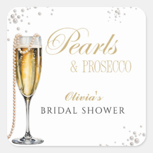 Perlen und Prosecco-Brautparty, Bridal Brunch Quadratischer Aufkleber