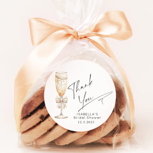 Perlen und Prosecco Brautparty Danke Runder Aufkleber