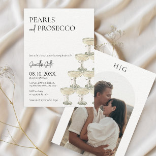 Perlen und Prosecco-Brautparty-Foto Einladung
