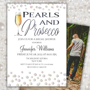 Perlen und Prosecco-Brautparty-Foto Einladung