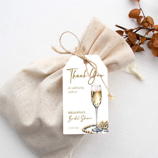 Perlen und Prosecco Brautparty Geschenkanhänger (Pearls and prosecco bridal shower elegant thank you favor gift tags pearls themed favors  tags)