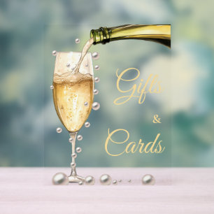 Perlen und Prosecco Brautparty Geschenke und Karte Acrylschild