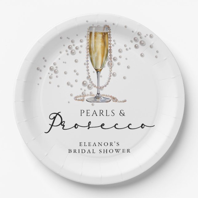 Perlen und Prosecco-Brautparty Pappteller (Vorderseite)