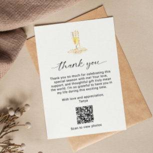 Perlen und Prosecco-Brautparty QR-Code Dankeskarte