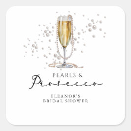 Perlen und Prosecco-Brautparty Quadratischer Aufkleber