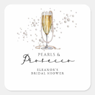 Perlen und Prosecco-Brautparty Quadratischer Aufkleber