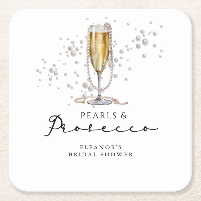 Perlen und Prosecco-Brautparty Rechteckiger Pappuntersetzer (Vorderseite)