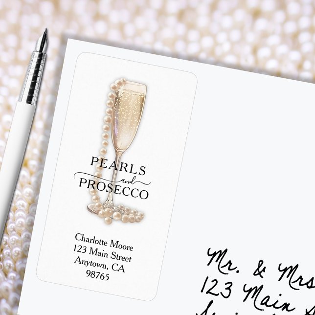Perlen und Prosecco Brautparty Rücksendeadresse Adressaufkleber (Pearls & Prosecco Bridal Shower Return Address Labels)