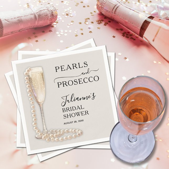 Perlen und Prosecco-Brautparty Serviette (Pearls and Prosecco brunch and bubbly bridal shower napkins)