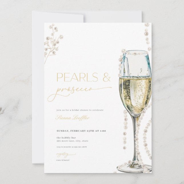 Perlen und Prosecco Bridal Dusche Einladung (Vorderseite)