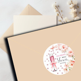 Perlen und Prosecco Dusty Pink Rosen Brautparty Runder Aufkleber