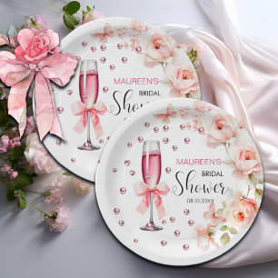 Perlen und Prosecco Dusty Pink Roses Brautparty Pappteller