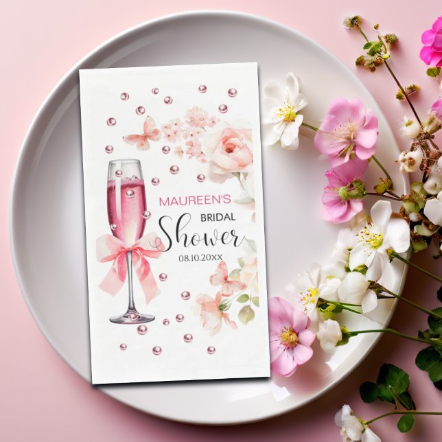 Perlen und Prosecco Dusty Pink Roses Brautparty Serviette (Von Creator hochgeladen)