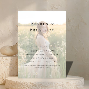 Perlen und Prosecco   Einfaches Brautparty Foto Einladung