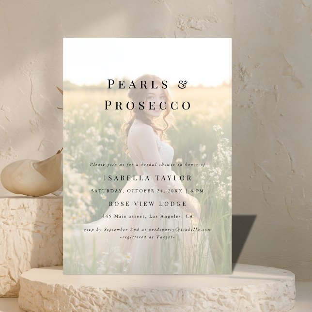 Perlen und Prosecco | Einfaches Brautparty Foto Einladung (Von Creator hochgeladen)
