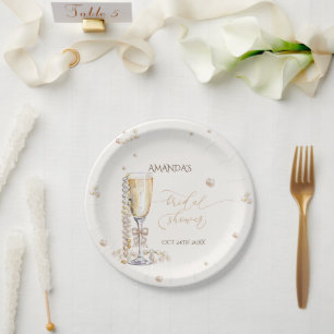 Perlen und Prosecco Elegante Bogen Brautparty Pappteller
