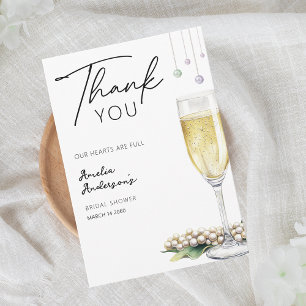 Perlen und Prosecco Elegante Grüne Hochzeitsdusche Dankeskarte