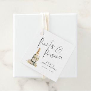 Perlen und Prosecco Elegante Schrift Bridal Shower Geschenkanhänger