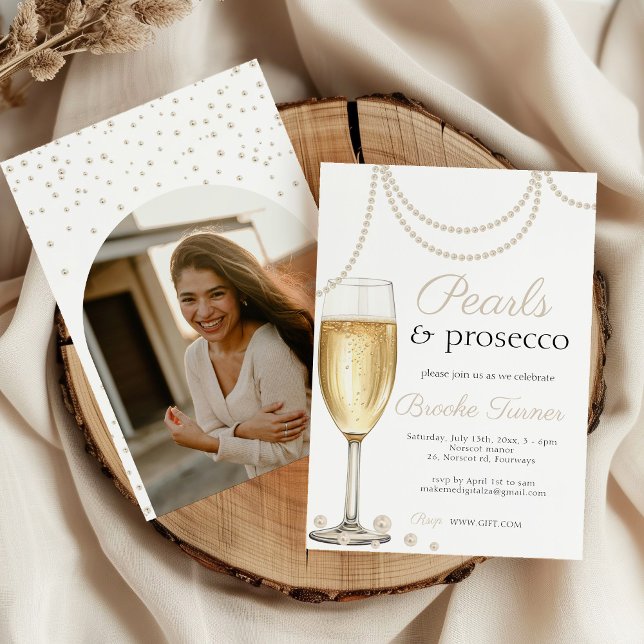 Perlen und Prosecco elegantes Brautparty Foto Einladung (Von Creator hochgeladen)