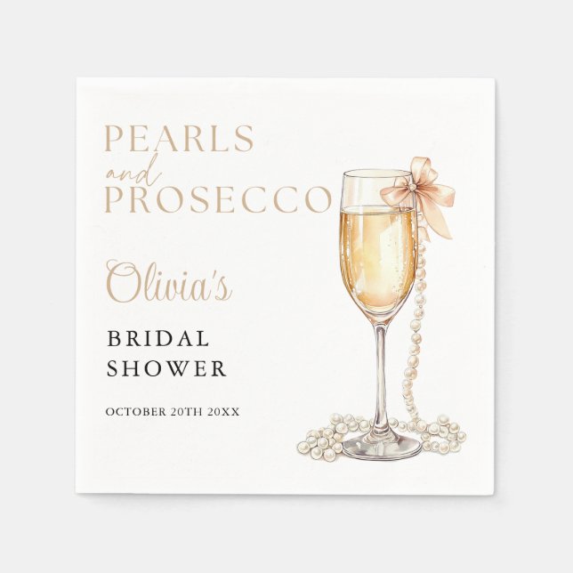 Perlen und Prosecco Elegantes Brautparty Serviette (Vorderseite)