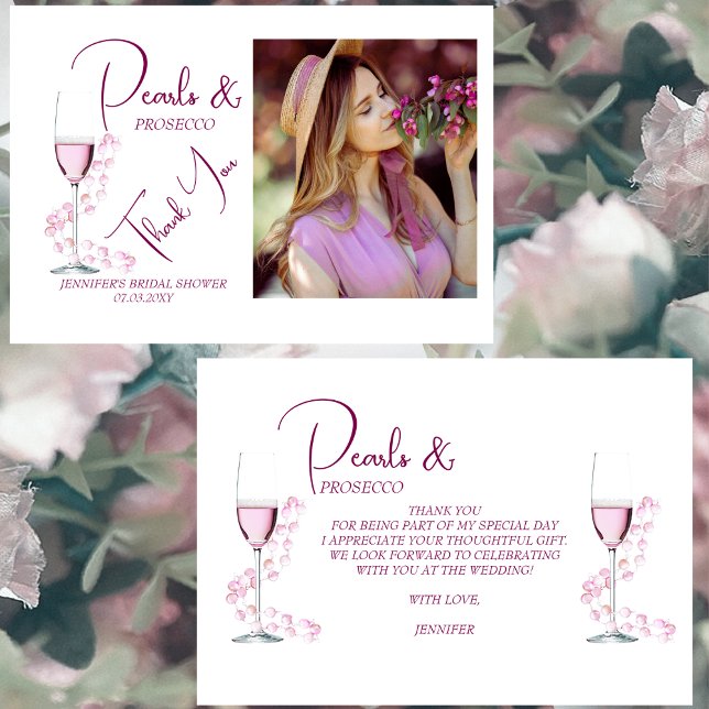Perlen und Prosecco Elegantes Foto Brautparty Dankeskarte (Von Creator hochgeladen)