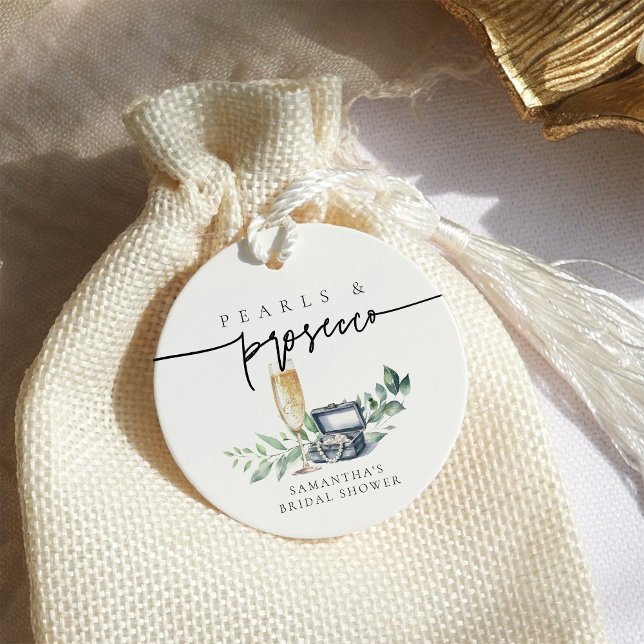 Perlen und Prosecco Elegantes Gold Brautparty Geschenkanhänger (Von Creator hochgeladen)