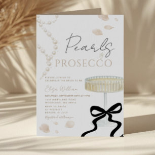 Perlen und Prosecco Elfenbein-Schleife Brautparty Einladung