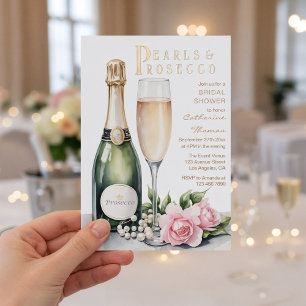 Perlen und Prosecco Florale Elegante Brautparty Folieneinladung