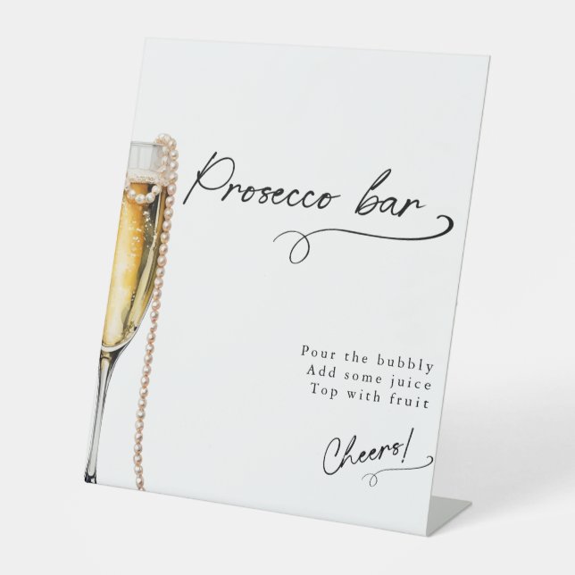 Perlen und Prosecco minimal Moderne Bar Sockelschild (Vorderseite)