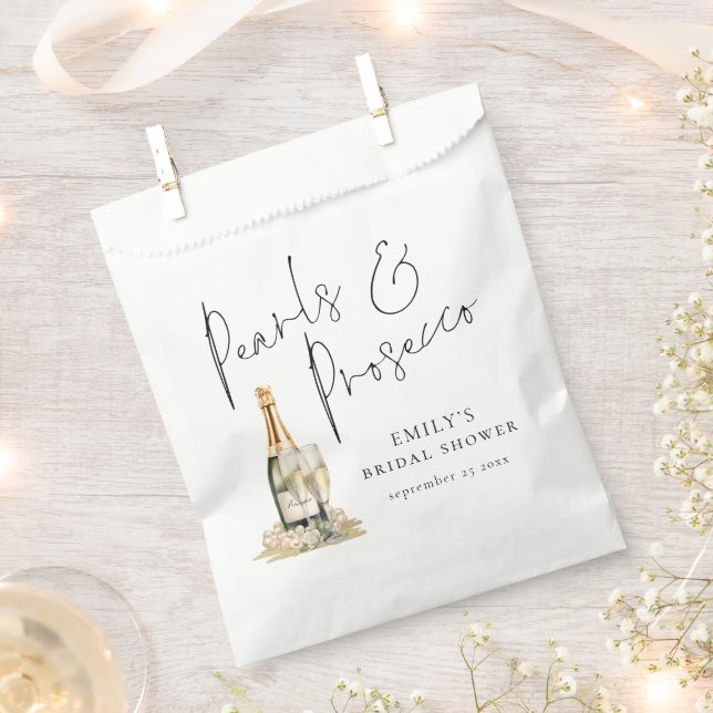 Perlen und Prosecco Moderne Script Bridal Dusche Geschenktütchen (Ausgeschnitten)
