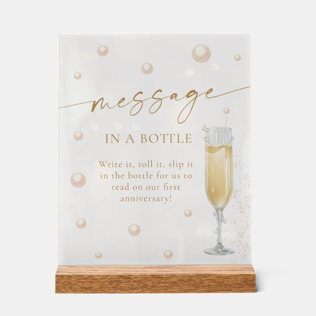 Perlen und Prosecco-Nachricht in einem Flaschengam Acrylschild (Von Creator hochgeladen)