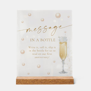 Perlen und Prosecco Nachricht in einer Flasche Spi Acrylschild