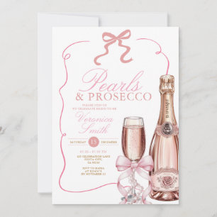 Perlen und Prosecco Pink Bow Brautparty Einladung