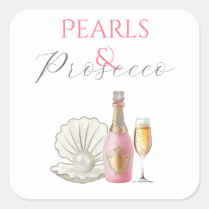 Perlen und Prosecco Rosa Brautdusche Quadratischer Aufkleber