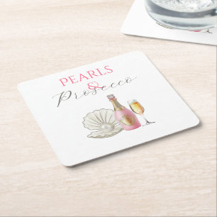 Perlen und Prosecco Rosa Brautdusche Rechteckiger Pappuntersetzer