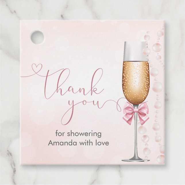 Perlen und Prosecco-rosa Brautparty Geschenkanhänger (Vorderseite)