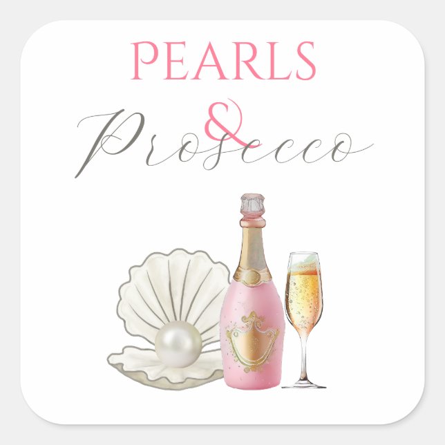Perlen und Prosecco-rosa Brautparty Quadratischer Aufkleber (Vorderseite)