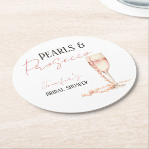 Perlen und Prosecco Rosa Brautparty Runder Pappuntersetzer