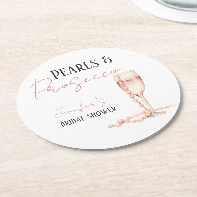 Perlen und Prosecco Rosa Brautparty Runder Pappuntersetzer (Angewinkelt)