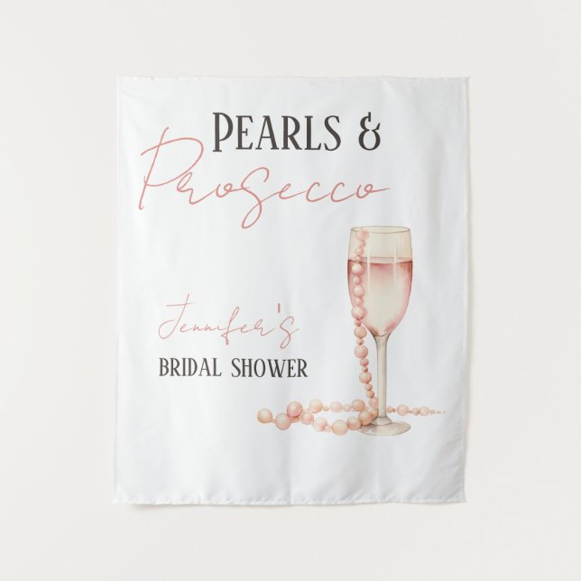 Perlen und Prosecco Rosa Brautparty Wandteppich (Vorderseite)