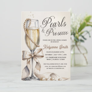 Perlen und Prosecco Weiße Schleife Brautdusche Einladung