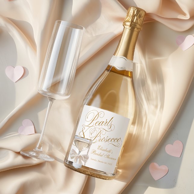 Perlen und Prosecco Willkommen (Pearls and Prosecco Welcome Sparkling Wine Label)