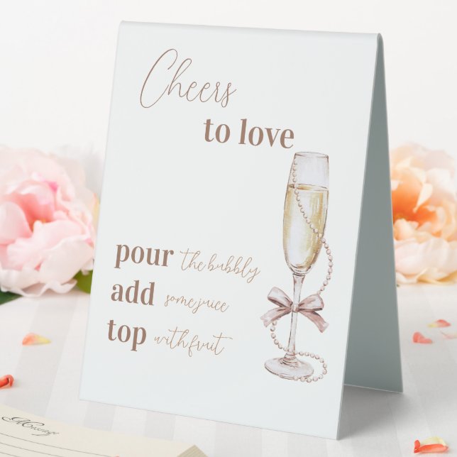 Perlen und Prosecco zum Liebe Brautparty Tischaufsteller (In Situ (Hochzeit))