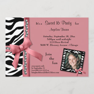 Perlen und Rosa mit Zebra-Streifen-Party laden ein Einladung